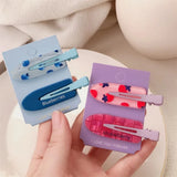 Daiiibabyyy  2pcs Dopamine Vitality Girl Fruit Series Seamless Duckbill Hair Clip, Cute Sweet Strawberry Blueberry Grape Bangs Side Clip