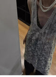 DAIIIBABYYY  -  V-neck Lace See Through Summer Dress Women Sleeveless Beach Style Korean Fashion Tank Tops Ladies Dresses Loose Chic Y2k