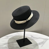 DAIIIBABYYY  -  Panama Fashion Retro White Black Top Hat Travel Straw Cap Sunshade Fedora Ribbon Classical Outdoor Hat