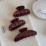Daiiibabyyy  Refreshing World Hair Claw Retro Style Classic Brown Plaid Elegance Acetate Hair Claw Clips Hair Accessories for Women Girls