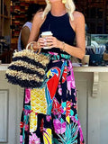 DAIIIBABYYY  -  Printing Patchwork Elegant Fashion Maxi Skirts, All Match Spring Summer Holiday Skirts, High Waist Lady Loungewear Skirts