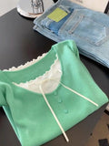 DAIIIBABYYY  -  Female Korean Sweet Patchwork Pleated O-neck Short Sleeve T-Shirts Women Clothing Simplicity Bow Elasticity Buttons Pullovers