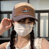 DAIIIBABYYY  -  Japanese Retro Mountain Peak Embroidery 5-panel Baseball Caps for Men Summer Couple Versatile Fashion Sunscreen Women's Hats