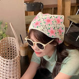 Daiiibabyyy  Women's Triangular Headscarf French Country-style Lace Summer Silk Scarf Sweet Girls Funny Fashion Pink Color Simple Hair Band
