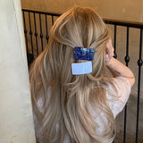 Daiiibabyyy  Blue Striped Hair Spring Clip Square Heart Acetate Hairpin Cute Black White Polka Dot Side Hair Clips Vintage Hair Accessories