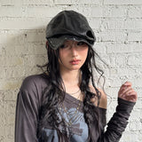 Daiiibabyyy  Spring New Rivet Punk Style Leather Beret Women Hat Pleated Design Spice Girls Fashion Beret Trendy Ladies Cool Chic Beret Hat