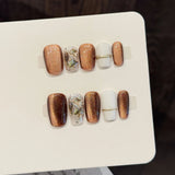 Daiiibabyyy  10pcs Handmade False Nails Brown Gold Glitter Star Rhinestone Decor Press On Nails Luxury Fake Nails For Party Photography Daily