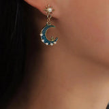 Daiiibabyyy  Fashion Mirco Inlaid Pearl Enamel Blue Moon Sun Asymmetrical Earrings Women Personalized Jewelry Beach Holiday