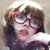 DAIIIBABYYY  -  Women's Red Retro Eyeglass Square Oval Frame Glasses Clear Blue Light Blocking Computer Reading Eyewears Vintage Goggles Glass