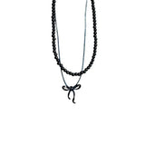 Daiiibabyyy  Korean Black Bowknot Pendant Necklace for Women Elegant Beaded  Clavicle Chain Necklace Wedding Y2k Jewelry Accessories