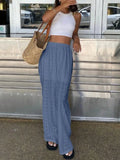 Daiiibabyyy  Elegant Simple Vacation Trouser Casual Solid Color Lace Hollow Out Long Pants Summer Fashion Elastic Waist Women's Commute Pants
