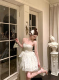 DAIIIBABYYY  -  Elegant Bow Mini Dress Women Fairy Party Prom Lace Strapless Dresses Summer Korean Sexy Backless Bodycon A Line Vestidos