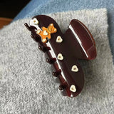 Daiiibabyyy  Lovely Teddy Bear Hair Clip Playful Animal Heart Dark Chocolate Brown Hair Claw for Women Girls Sweet Style Hair Accessories