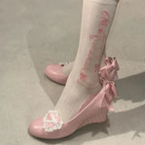 Daiiibabyyy  Japanese Vintage Gothic Style Lolita Shoes Women Sweets Polka Dot Print Lace Bow Metal Button Mary Jane Shoes Fashion Wedge Heel