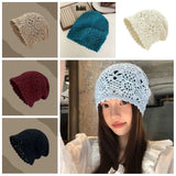 Bohemian Style Crochet Flower Knitted Hat Thin Korean Lace Woven Cap Apparel Accessories Handmade Hollowed Out Beanie Cap Girls