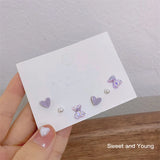 DAIIIBABYYY  -  Y2K Blue Colorful Bow-knot Heart Shape Rhinestone Stud Earrings Set Women Korean Fashion Cute Earring Jewelry brincos