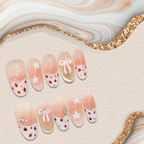 Daiiibabyyy  10pcs INS Simple French Press on Nails Pink Bowknot Star Decor Fake Nails Shiny Cat-Eye Pink Crystal Design False Nail Patches