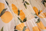 Daiiibabyyy  Vintage French Summer Orange Lemon Print Bandage Spaghetti Strap Midi Dress Women Hem Slit Bow Lacing Up Sling Dresses Vestido