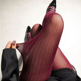 Daiiibabyyy  New Sexy Angola Red Pantyhose Women Girl Retro Style Coffee Sheer Silver-streaked Boots Stockings Uniform Shiny Slimming Tights