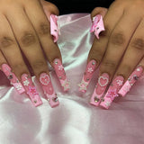 Daiiibabyyy  24Pcs Press on Nails Long Square False Nails with Rhinestone Glitter White French Fake Nails Detachable Ballet Nail Art Tips