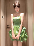 DAIIIBABYYY  -  French Retro Temperament Green Strapless Bubble Dress Women's Spring Summer Birthday Party Sleeveless Evening Dresses