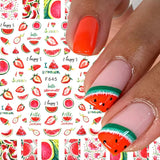Daiiibabyyy 1PC 3D Nail Stickers Fruit Flowers Leaves watermelon Self Adhesive Transfer Sliders Wraps Manicures Foils DIY Nail Decorations