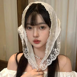 Daiiibabyyy  Lace Flower Elegant Lace Women Flower White Pink Sweet Triangle Scarf Thin Breathable Ribbon Artistic Style Travel Photo Decora