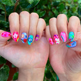 Daiiibabyyy  24Pcs Short Round Head Nails Set Press on Colorful Smudge Starburst Fake Nails Detachable Artificial Full Cover False Nails Tips