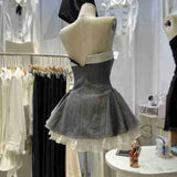 DAIIIBABYYY  -  Elegant Bow Mini Dress Women Party Prom Sexy Strapless Dresses Summer Korean Fashion Ruffles Patchwork Bodycon Vestidos