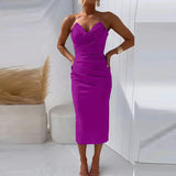 Daiiibabyyy  Elegant Strapless Draped Sheath Long Dress Women Sexy Backless Solid Slim Fit Party Dress Fashion Sleeveless Waist Evening Dress