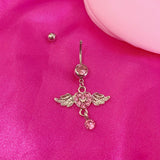 Daiiibabyyy  Y2K Body Accessory Pink Crystal Heart Belly Button Rings Sexy Jewelry Angel Wing Body Piercing Belly Button Ring Cute Belly Ring