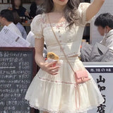 DAIIIBABYYY  -  Summer New Women's Pullovers Square Collar Bow Spliced Lace Casual Fashion Sweet Cute Skinny Short Sleeve T-shirt Tops