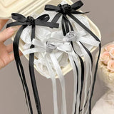 Daiiibabyyy  2/4pcs Trend Lace Bow Long Hair Clip Ribbon Hairpins Barrettes Headband for Women Girl Korean Hair Accessories Wedding Jewelry