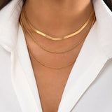 Daiiibabyyy Simple Stainless Steel Multi-layered Necklace for Women Street Punk Metal Flat Snake Chain Necklace Men Jewelry Gift