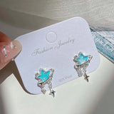 Daiiibabyyy  Y2K Pink Moonlight Stone Star Pendant Earrings For Women Egirl Fashion Sweet Crystal Star Ear Buckle Jewelry Accessories