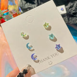 DAIIIBABYYY  -  6Pcs/set Women Silver Color Rhinestone Butterfly Stud Earrings Y2K Korean Fashion Punk Earring Stud Jewelry Sets Gift