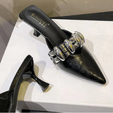 Daiiibabyyy  Metal Buckle Pointed Toe High Heels Slippers Women Summer New Fashion Slides Female Elegant Sandals for Women Zapatos De Mujer