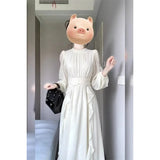 Daiiibabyyy  New Autumn French Style Long Sleeves Pleated Waist High-end Advanced Elegant Temperature Niche  Dresses for Women