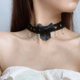 Daiiibabyyy  Fashionable Dark Black Lace Hollow Choker Necklaces for Women Hot Girls Charming Bow Knot Collarbone Necklaces Jewelry Wholesale