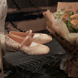 DAIIIBABYYY   -  Lamb Skin Chinese Style New Chinese Mary Jane Shoes Women's Spring and Summer New Pearl Square Head Line with Low Heel Cheongsam
