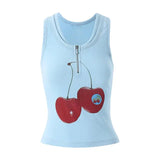 DAIIIBABYYY  -  Streetwear Print Fruit Tank Tops Women Clothes Sleeveless Tshirts Korean Fashion Summer Tops Y2k Slim Zipper Tanks Chic