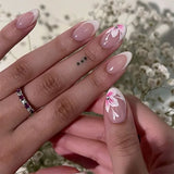 Daiiibabyyy  24pcs White French Fake Nails Art Simple Round Almond Full Cover False Nails Sets Flower Nude Short Oval Press on Nails Finished