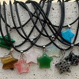 Daiiibabyyy  Natural Stone Five-pointed Star Crystal Rose Quartz Opal Star Pendant Necklace for Women Fluorite Lapis Bullet Pendulum Jewelry