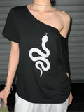 DAIIIBABYYY  -  Snake Graphic T Shirts Short Sleeve Loose Summer Tops Gothic 2000s Clothes Y2k T-shirts Tees Woman Clothing Goth Chic