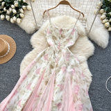 DAIIIBABYYY  -  Elegant Butterfly Print Mesh Spliced Ruffle Sleeveless Chic Straps Slim Slip Dresses French Women High Street Summer Clothing