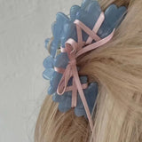 Daiiibabyyy -  Acrylic Ballet Style Hair Claw Korean Ribbon Tie Bow Flowers Hair Clips Sweet Girl Wave Grab Clip Hair Accessories for Women