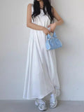 DAIIIBABYYY  -  2025 Fashion Korean Side Pleated Large Swing Vest Dress Women Summer New Retro and Stylish Loose White Long Vestidos