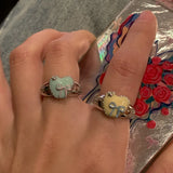 DAIIIBABYYY  -  Korean Fashion Zircon Oil Drop Heart Love Bowknot Open Ring Accessories For Women Charm Aesthetic Jewelry