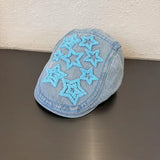 DAIIIBABYYY  -  Japanese Retro Star Literary Duck Bill Forward Hat Spring and Autumn Men's and Women's Outdoor Denim Short Brim Painter Hat