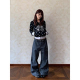 Daiiibabyyy  Autumn Y2K Vintage 90s Gray Striped High Waist Wide Leg Pants Women Long Loose Trousers Full Length Bottom Jeans Pants